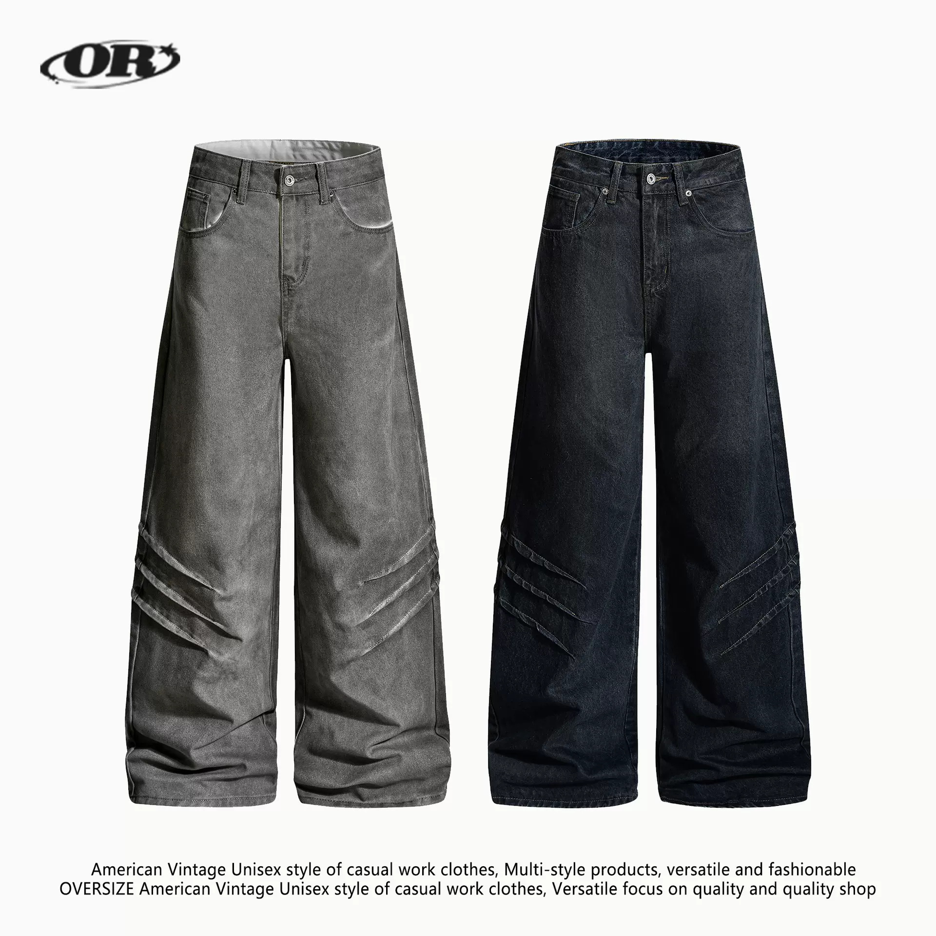 OREETA丨废土风水洗做旧直筒牛仔裤男女款抓痕设计感休闲拖地长裤