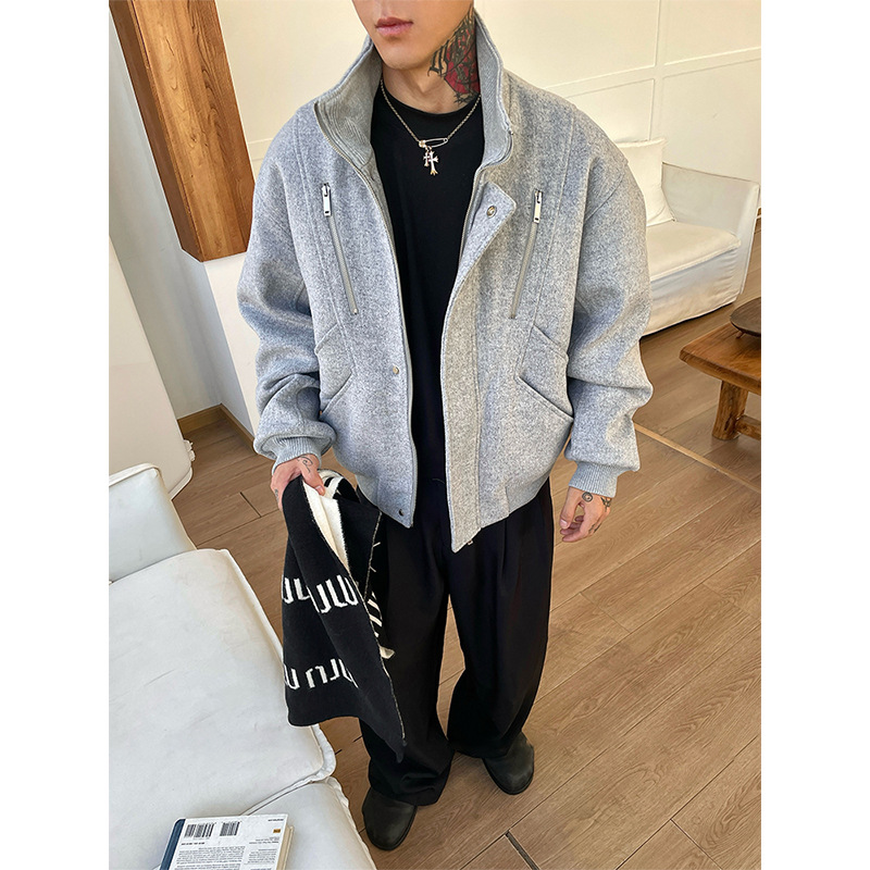 ダブルジッパーのハリントン綿服男性の冬の厚手のデザインの高級感があります。ジャケットの短い綿のコートです。