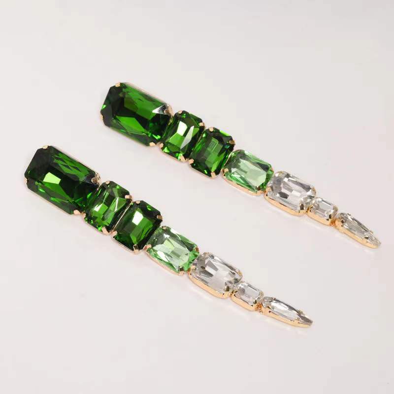 50g Weight Artificial Gemstones Inlay Material Earrings Classification Alloy Material Water Droplets Pattern Women'S Gender Plating Design Fashion Style White, Pink, Green Color Fashion Inlay Glass Rhinestone Geometric Gem Long Alloy Earrings 9