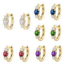 欧美s925银针外贸畅销耳饰圆圈彩色锆石镶钻简约设计耳扣耳环女
