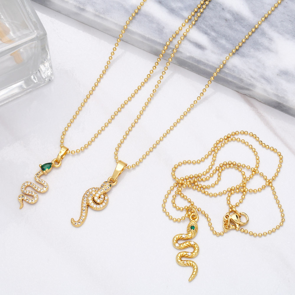 new animal snake pendant copper gold-plated inlaid zircon necklace