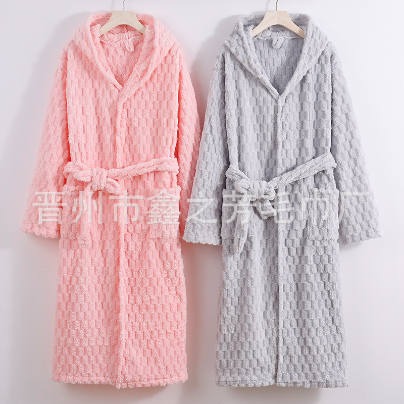 Cloud Velvet Coral Velvet Autumn and Winter Women's Bathing Pajamas Couple's Pajamas Men's Bath Towel Bathrobe Women's Thickeneded Long