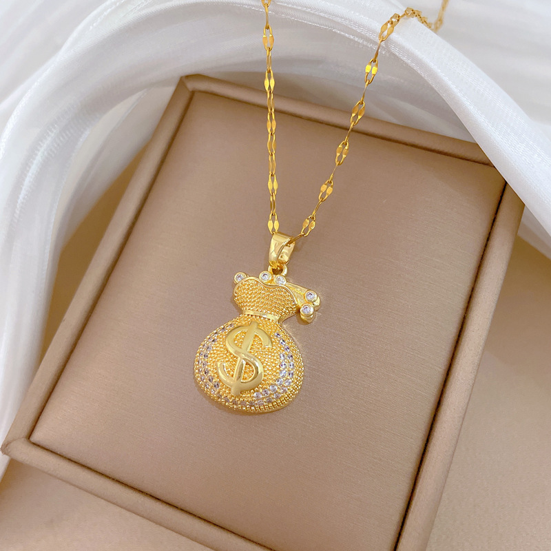 【钛钢】满钻钱袋福袋轻奢风气质华丽满钻项链女百搭锁骨链钛钢链详情6