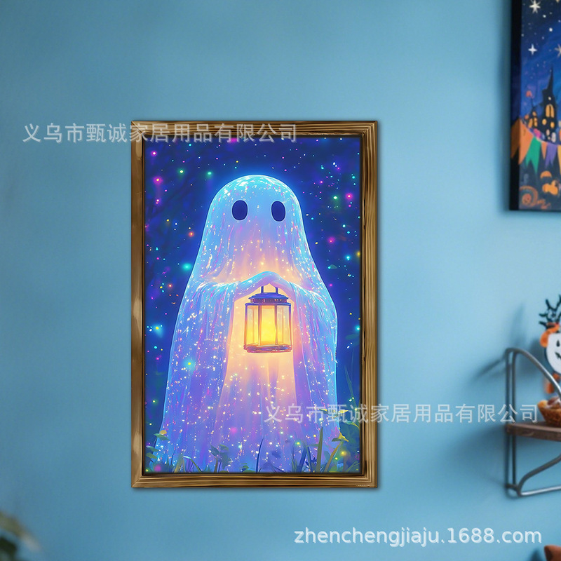 Cross-Border Colorful Ghost Holiday Decoration Scene in the Dark Wooden Decorative Painting Background Decoration Photo Wall Light Painting