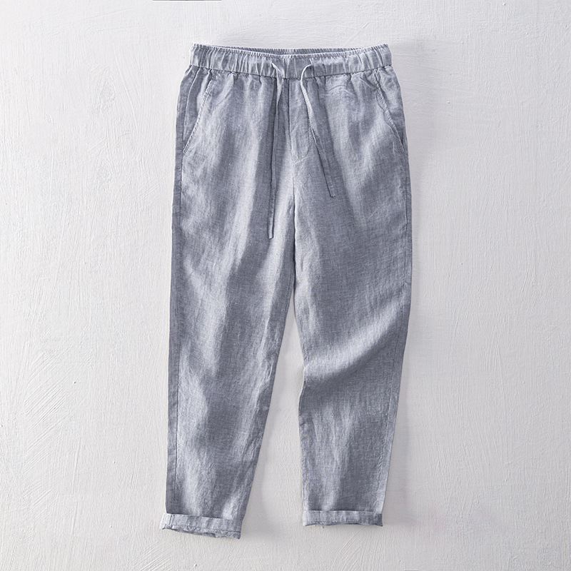 L8210 New Simple Casual Pants for Men, Summer Linen Breathable Straight Leg Trousers, Dropshipping Available