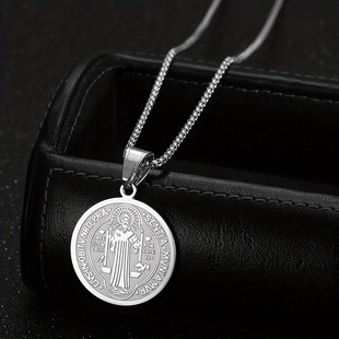 Cross-Border New Stainless Steel Pendant Saint Benedict t Gold Non-Fading Hip-Hop Popular Pendant Sweater Chain Necklace