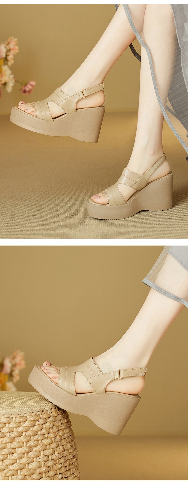 Sandal nữ hở mũi đế xuồng da bò cao gót quai ngang phong cách La Mã — đen chi tiết 5