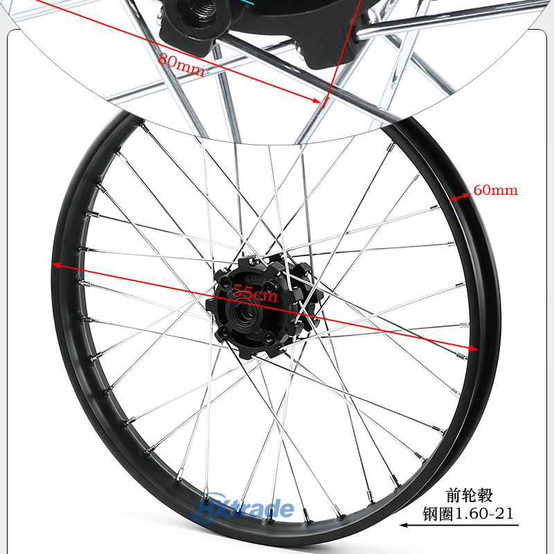 Off-road motorcycle accessories: steel rim, front wheel hub 1.60X 21inch, rear wheel hub 2.15X 18inch, wheel rim drum core