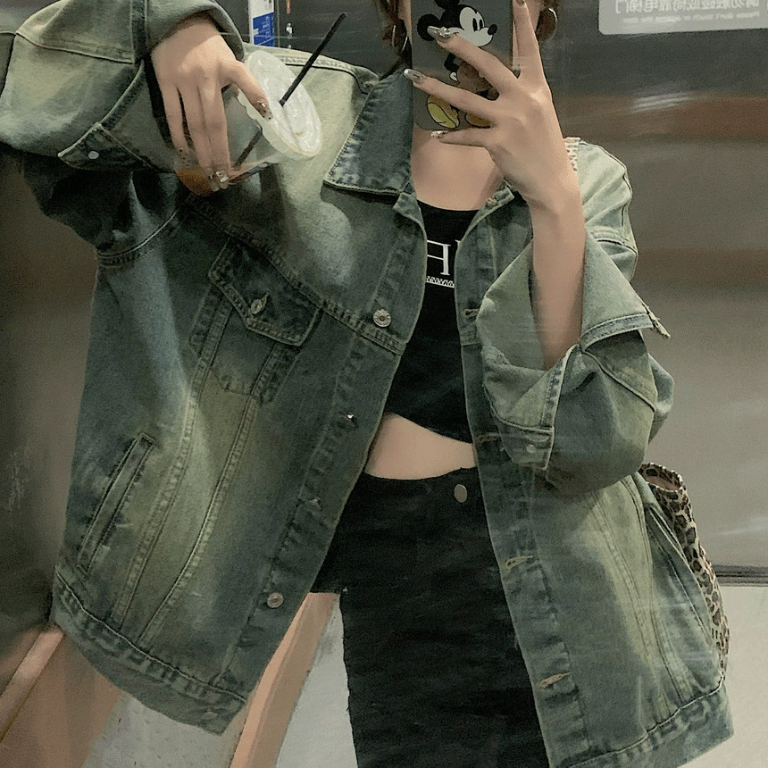 Ретро джинсовая куртка, американский стиль, свободный крой, oversize, ностальгия