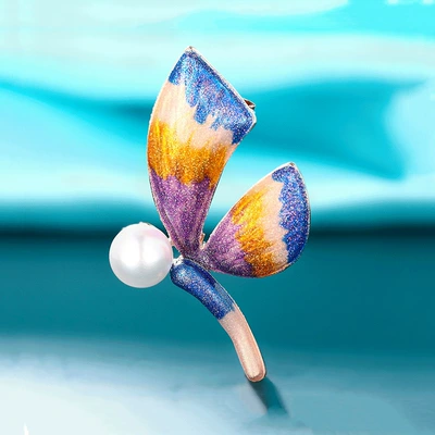 Korean-Style Enamel Butterfly Brooch for Women, Elegant Anti-Exposure Pin, Personalized Pearl Brooch, Suit Accessories, Wholesale Shirts
