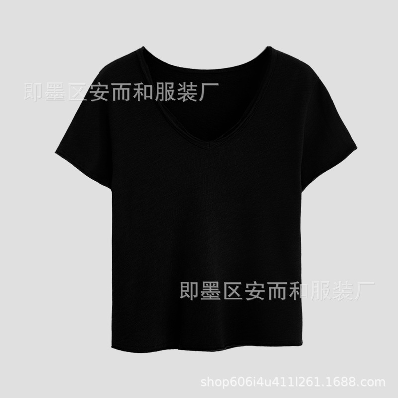 “绒绒棉”基础V领慵懒风短袖T恤2025秋季宽松显瘦纯棉舒适上衣女|undefined