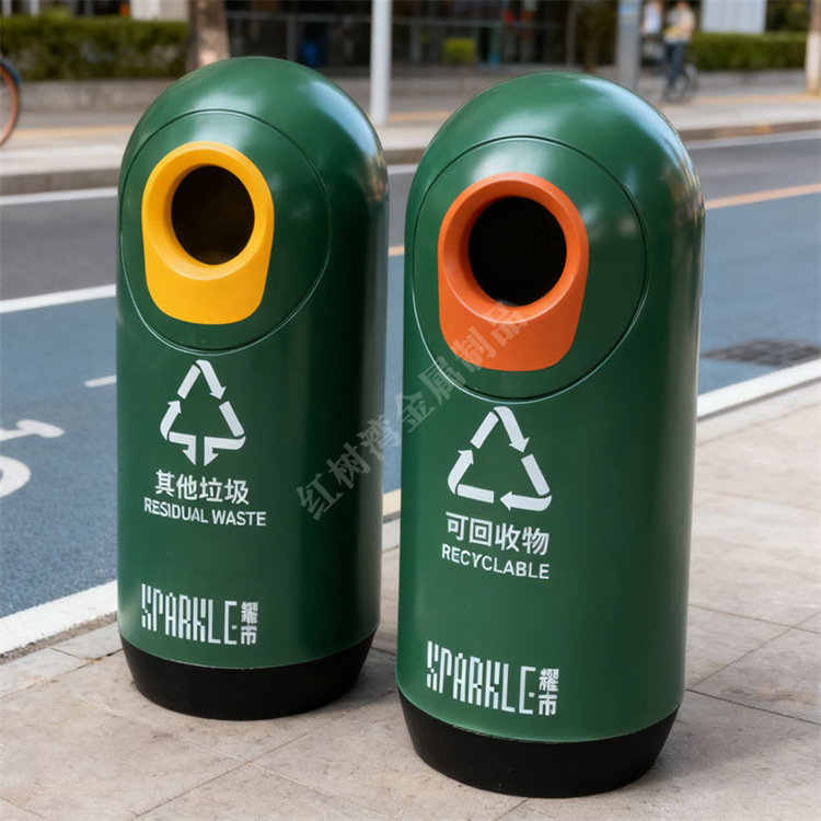 商用城市广场街道户外组合式分类垃圾桶圆柱玻璃钢果皮箱耐候性强