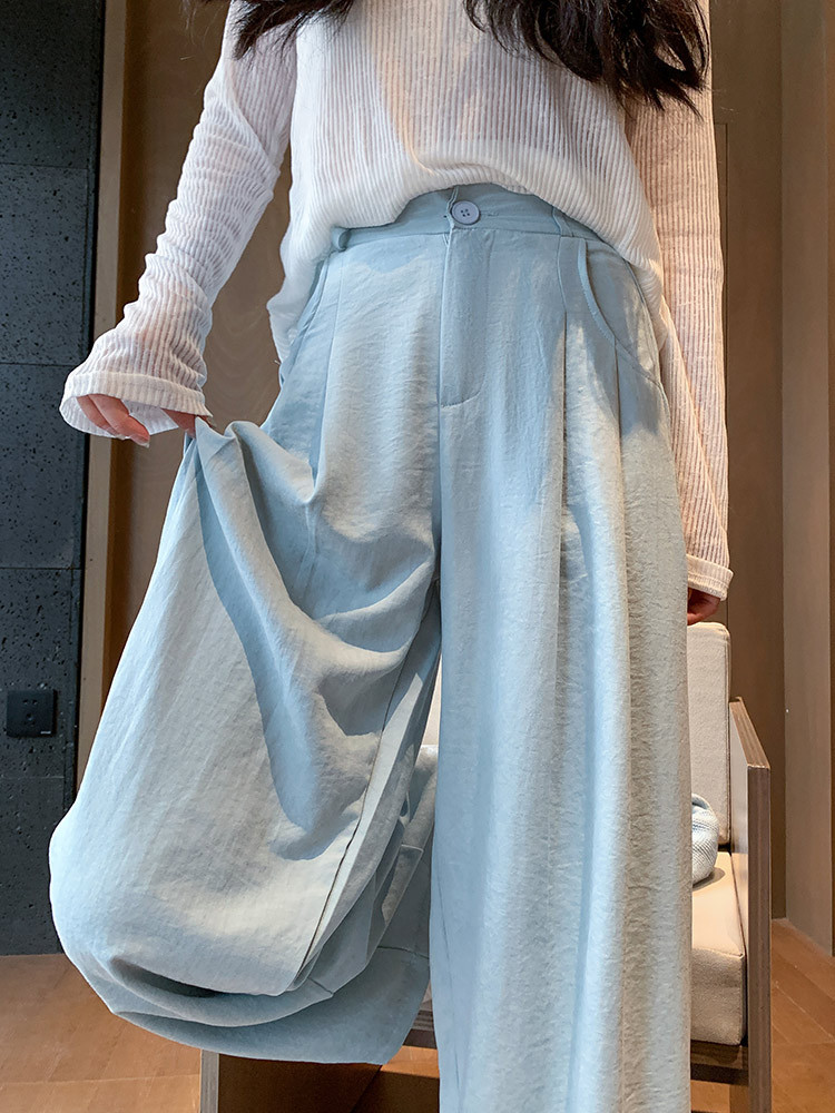 Pantalones de traje blancos estilo japonés para mujer, novedad primavera/verano 2026, de cintura alta, talla pequeña, casuales, de seda de leche, de pierna ancha.