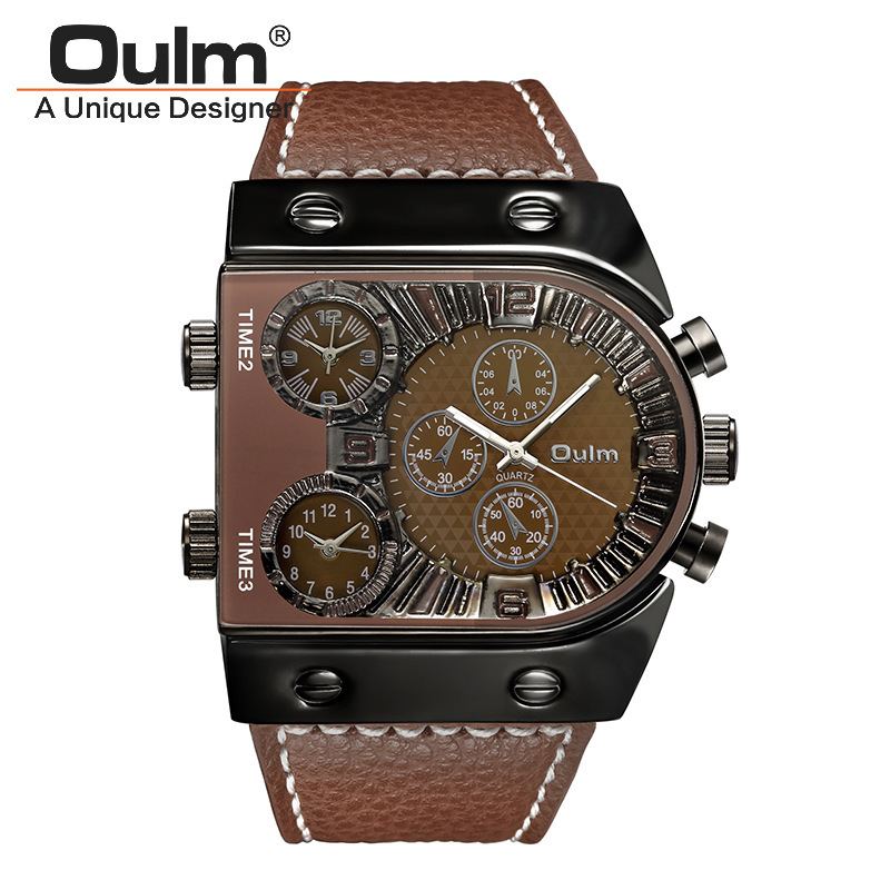 Oulm multi-time zone Reloj de cuarzo para hombre de esfera grande europeo y americano Reloj de correa para hombre de cuarzo con personalidad de moda hip hop 9315 image 11