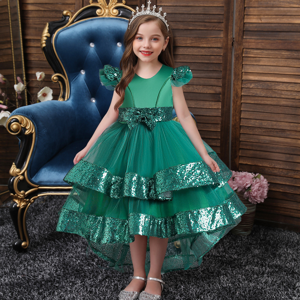 Navidad nuevo niñas princesa vestido de malla pettiskirt pequeño anfitrión flor niña lentejuelas piano rendimiento vestido