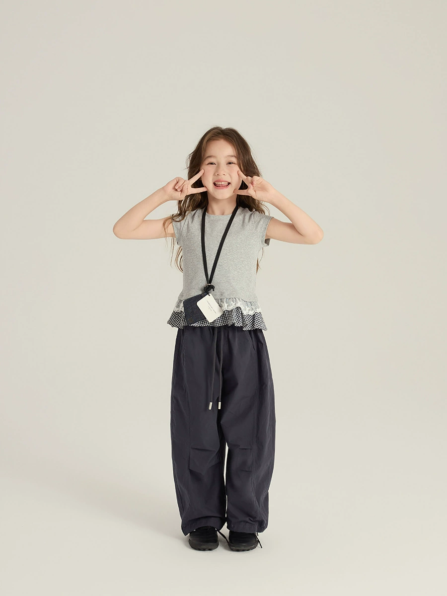 艾мо贝贝 Lace children's summer clothing, T-shirt, Korean style, with short sleeve