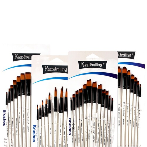 Set of 12 pearlescent white pointed brushes, nylon bristled brushes, acrylic watercolor brushes, art supplies wholesale