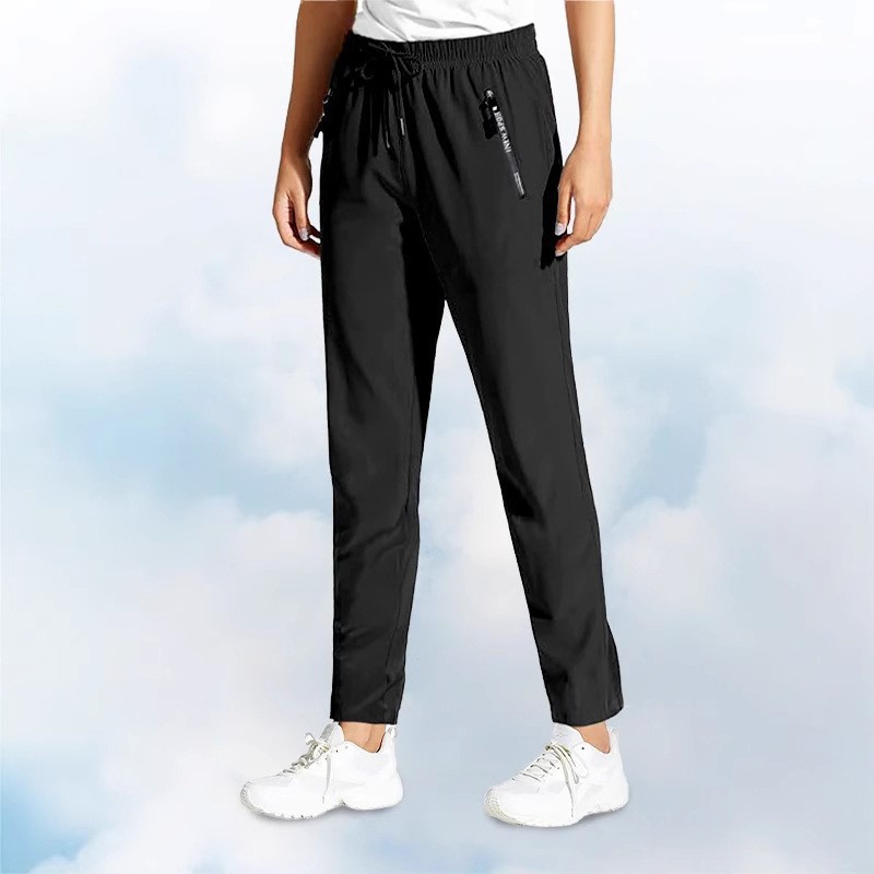 Summer Thin Ice Silk Sports Pants for Men, Quick-Dry Pants with Zipper Pockets, Straight-Leg Joggers, Plus-Size Men's Running Pants