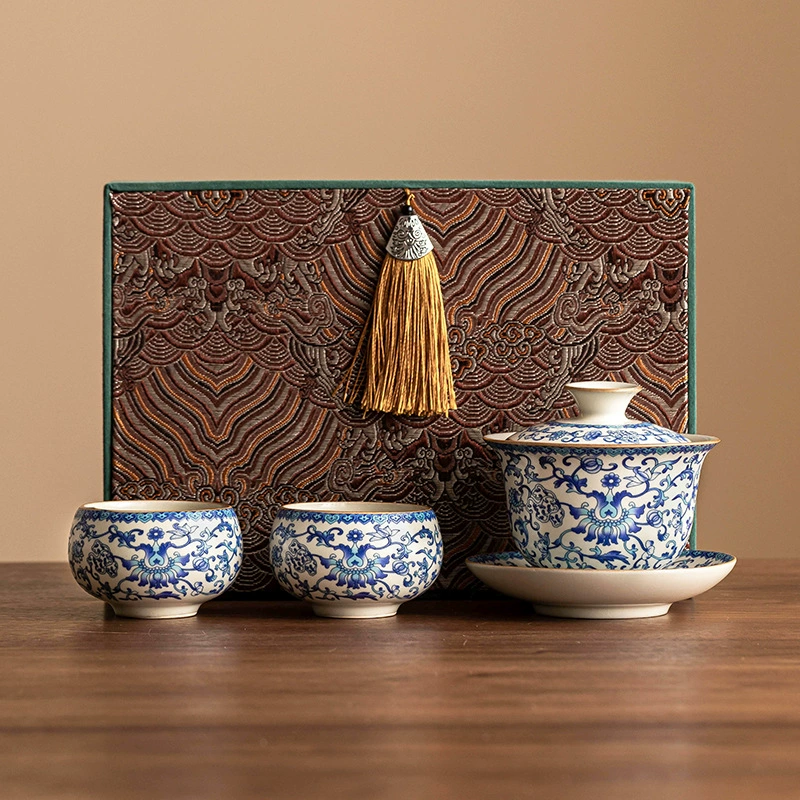 Tea set, blue and white gift box, tea cup, Birthday gift