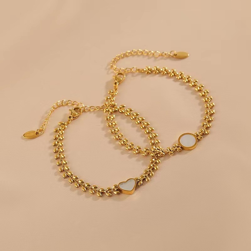 Fashion Heart Shape Titanium Steel Plating Shell Bracelets 1 Piece