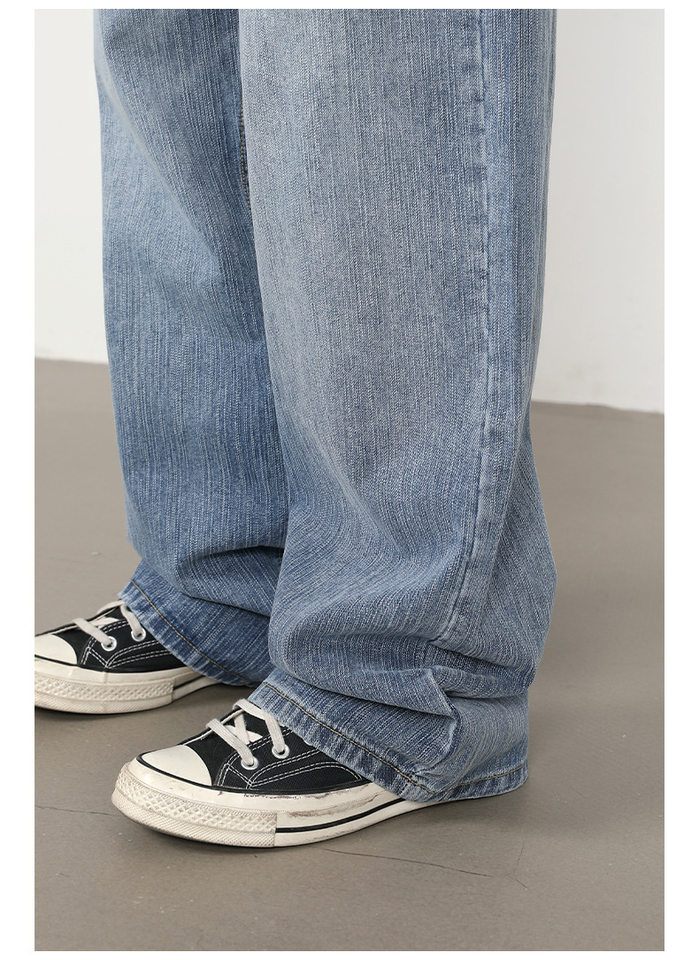 Quần jeans nam ống rộng suông thẳng túi trước họa tiết vân tre — màu xanh chi tiết 12