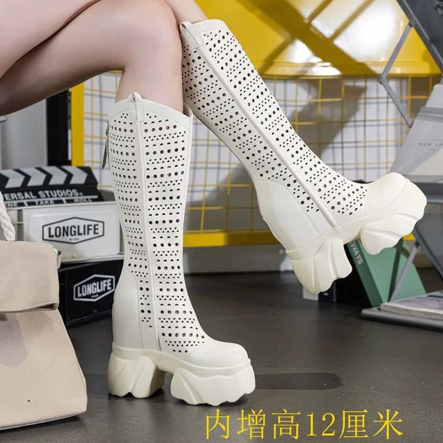Женские пещерные сапоги маленькая принцесса запатентовала тонкую тонкую длинную сетку сапоги с толстой подошвкой увеличены на 12 см без колен