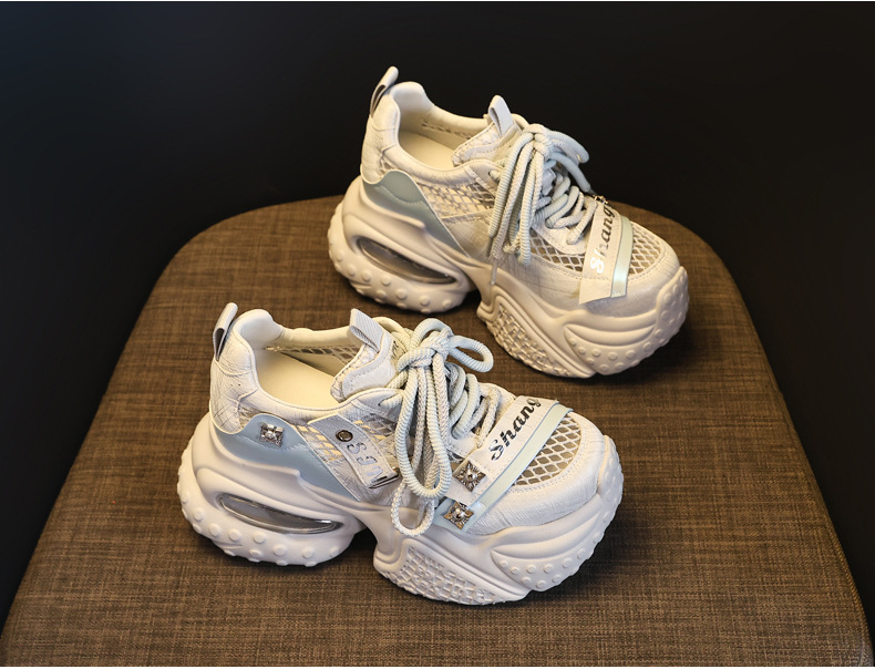 Giày sneaker nữ đế dày tăng chiều cao lưới thoáng khí phong cách thể thao — xám xanh chi tiết 5