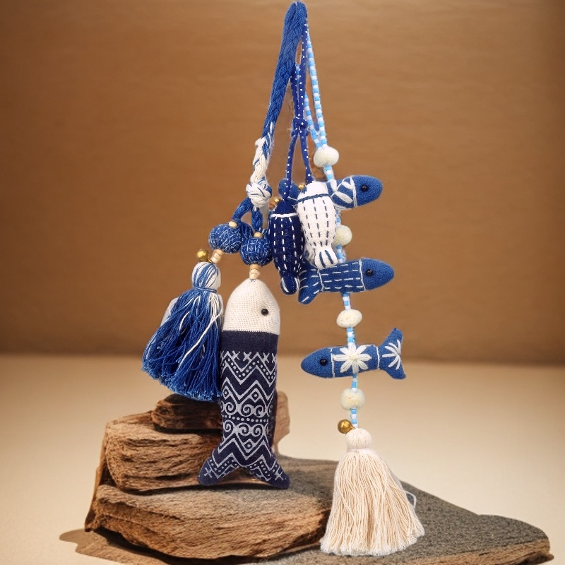 泰国创意家居饰品钥匙扣民族风蓝染礼物可爱布艺动物小鱼挂件车挂