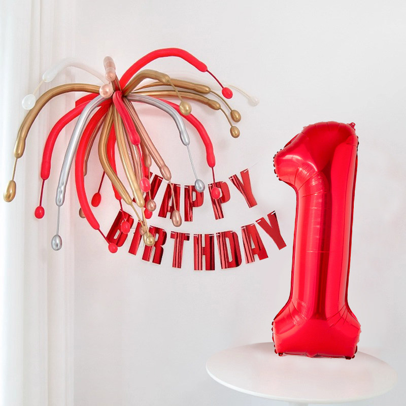 Cartel cumpleaños decoración 1 cumpleaños rojo y oro fuegos_voghion.com