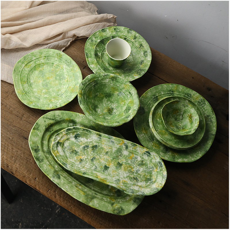 Underglaze Color Ceramic Tableware Household Meal Bowl Neat Bowl Dish Plate Steak Plate Dishes suit