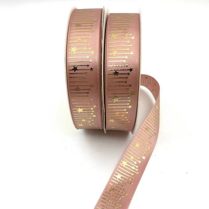 Cinta de meteorito dorado sólido caliente Impresión de estrellas cinta de poliéster bandeja de barra de cinta flor caja de regalo embalaje en stock al por mayor