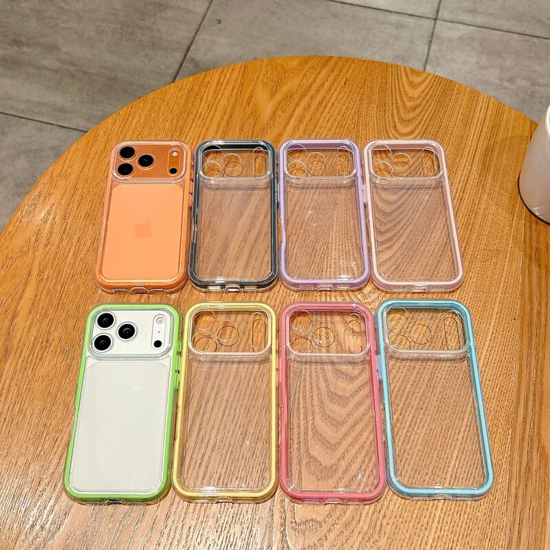 Thickened 2.0 Tpu Groove Case Suitable for Iphone17Pro Transparent Case 12/13 All-Inclusive Two-In-One Color Edge Case 16
