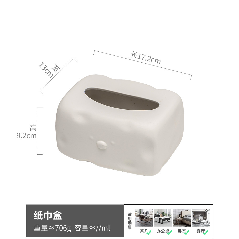 [Estilo crema de lujo ligero] Caja de pañuelos de cerámica Caja de dibujo de mesa de comedor de alta calidad Decoración del hogar Caja de papel de servilleta de sala de estar