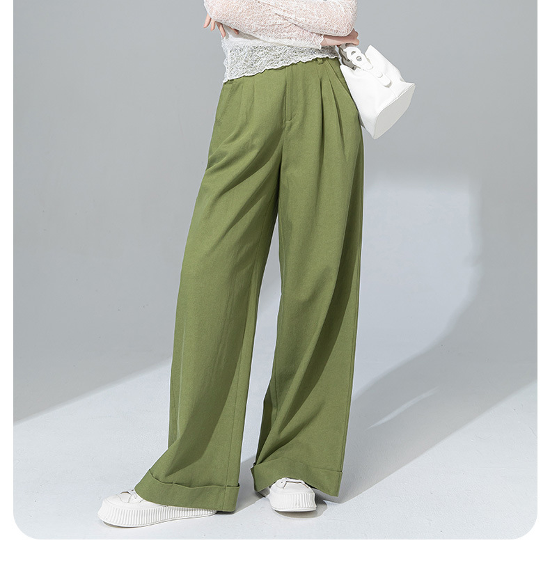 Quần tây nữ ống đứng cạp cao dáng suông dài chấm đất chất Tencel cotton — Xanh bơ chi tiết 2