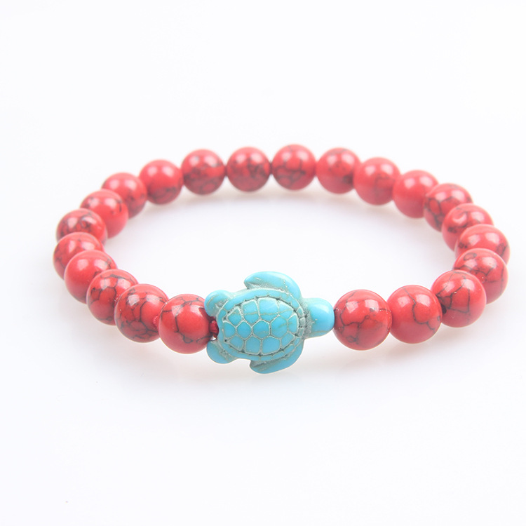 붉은 청록색 거북 팔찌 8mm, 약 22개, 19g