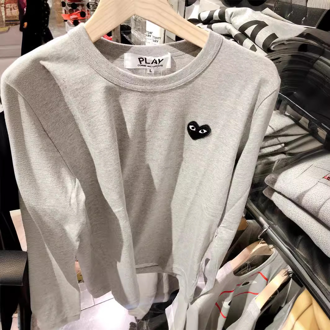 川久遊び 無地 ラブハート モザイク ラブ刺繍 男女兼用 長袖 Tシャツ 万能