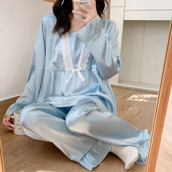 Hidden nursing mouth confinement clothing spring and summer ice silk maternity pajamas nursing postpartum pregnancy plus size homewear suit Hidden nursing mouth confinement clothing spring and summer ice silk maternity pajamas nursing postpartum pregnancy plus size homewear suit