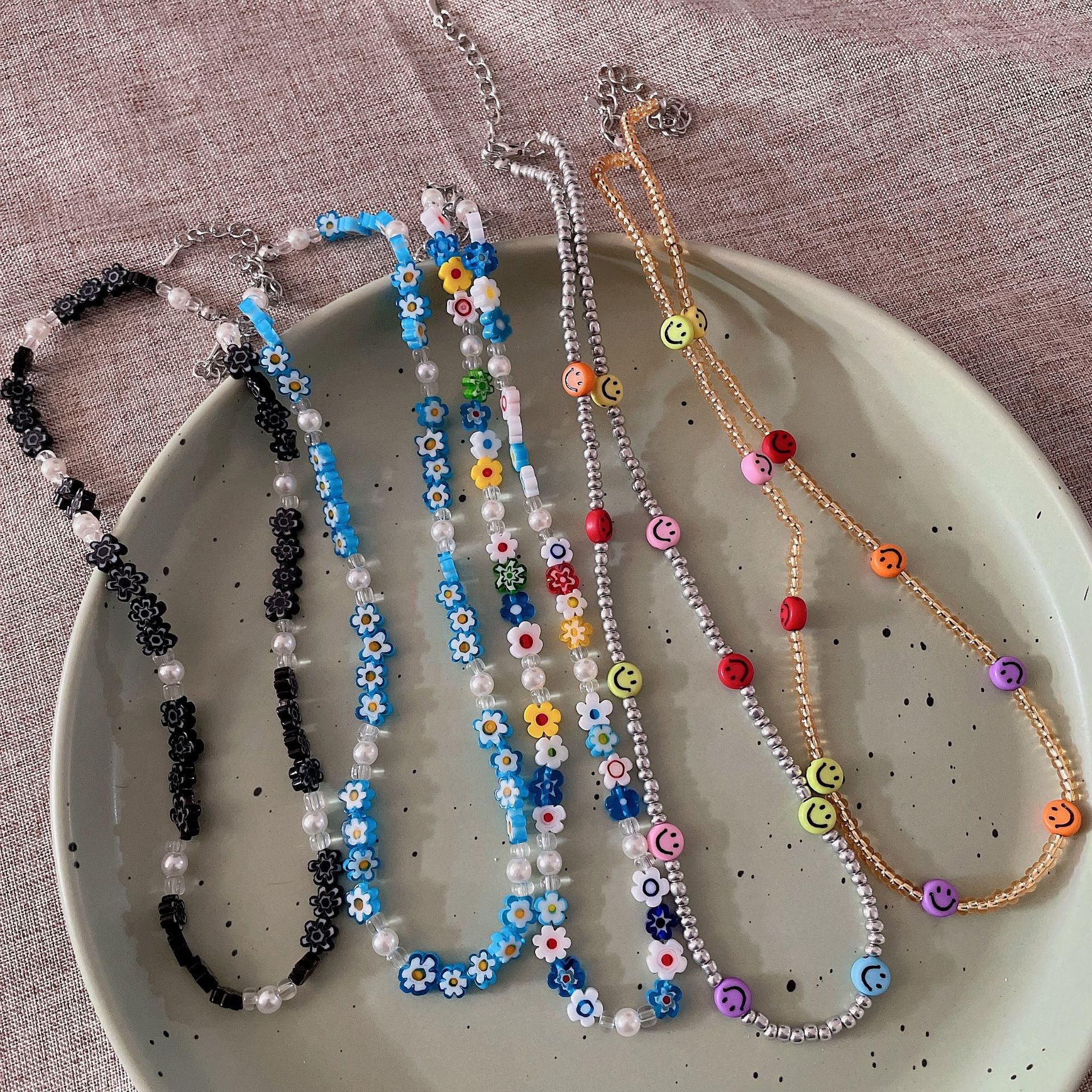 Womenu0027S Vacation Flower Beaded Pearl Necklace Patchwork