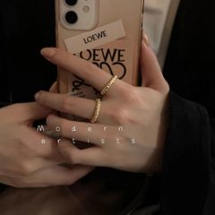 波光粼粼戒指女潮開口可調節食指指環輕奢高級感小眾設計金色尾戒