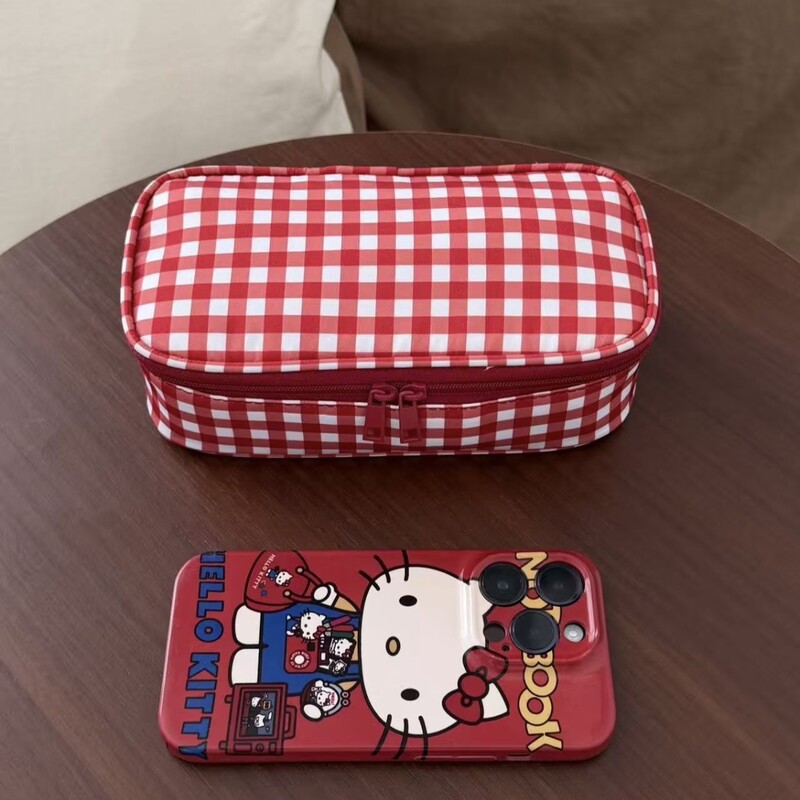 Cosmetic Bag Souvenir Small Red Plaid Handbag Women's Travel Cosmetics Storage Portable Cosmetic Bag Bag