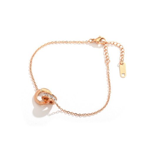 Japanese and Korean Roman bracelet titanium steel non-fading rose gold Roman numeral double ring bracelet ins personalized bracelet