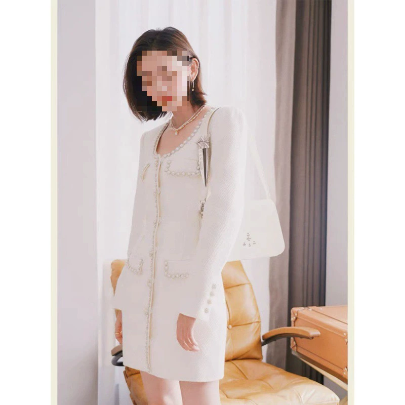 Тан ЮниСтайл звезда с небольшой ароматный белое платье высокого класса износа малых 2023 осень новых женщин