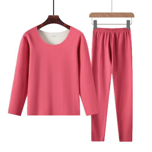 Women's Set of Invisible Base Layers with Double-Thick Fleece Warmkeeping Innerwear (37°C Constant Temperature, AB Double-Sided) Autumn Top and Bottom