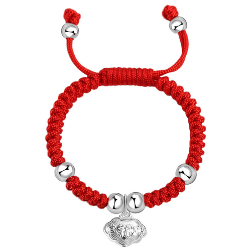 Dragon knot baby red rope 925 silver bell longevity lock blessing bag children's bracelet 0-5 years old pure hand-woven manufacturer batch