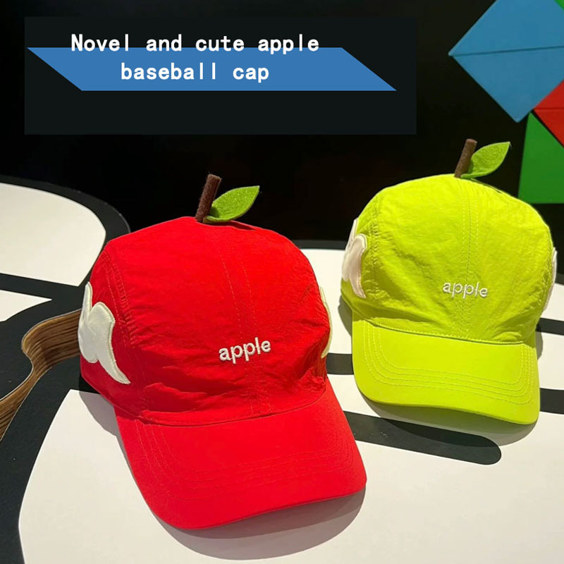 Sweet and Cute Green Apple Embroidered Soft-Top Summer Quick-Drying Breathable Sunshade Versatile Baseball Cap for Women