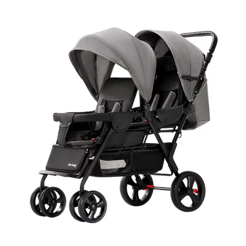 Folding stroller for twins, children's trolley for double with seat, can sit and lie