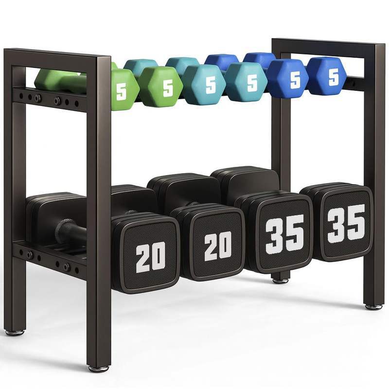 Dumbbell Rack, Two-Tier, 20inch Long, Adjustable Weight Rack, Suitable for Home Gym Dumbbells, Kettlebells