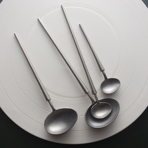 Japanese retro old stainless steel western food spoon household creative 304 eating spoon coffee long handle stirring spoon