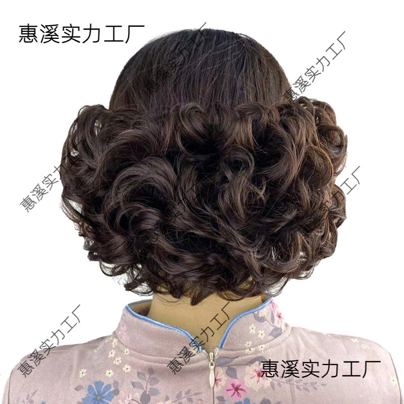 Cheongsam Wig Hair Bun Pull Flower Pan-head Marubeni Flower Bun Bride's Coil Hair Curly Hair Bag Real Hair Full Human Hair