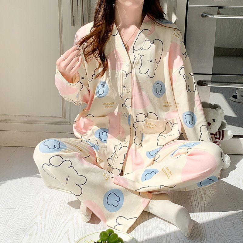 Pijamas kimono de primavera y otoño para niñas pantalones de manga larga cardigan para Niñas Ropa Para el hogar pijamas de algodón de dibujos animados lindos